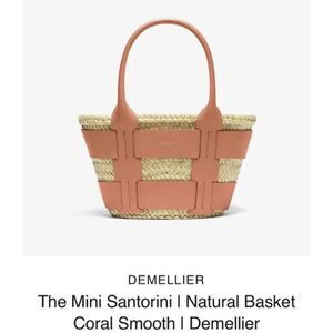 DeMellier Mini Santorini Raffia & Leather Basket Bag- Coral NWT